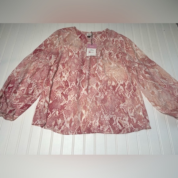 Cabi 5708 Bethany Snake Print Long Puffy Sleeve V-Neck Blouse Medium NEW. 233 - Picture 1 of 4